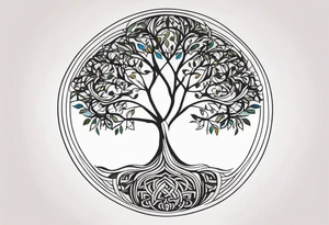 A Tree of Life in a circular design, with the Names Niko and Janina around it. tattoo idea