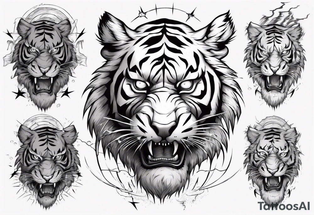 A tiger surrounded by lightning for a forearm tattoo tattoo idea
