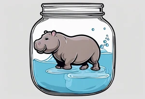 Baby hippo floating in a Mason jar filled with water tattoo idea