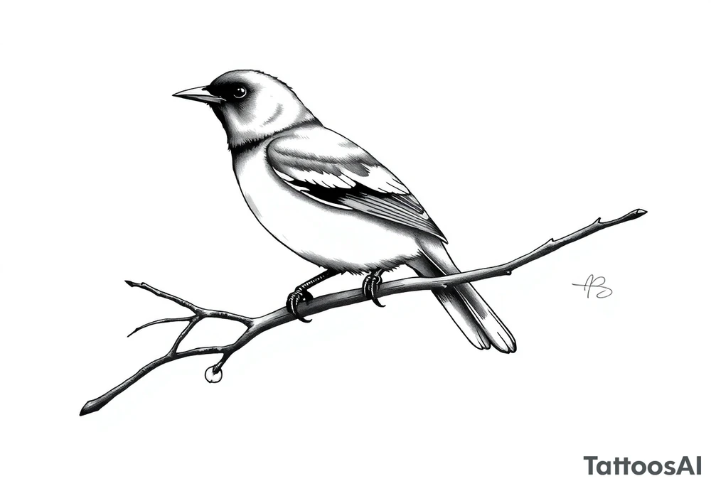 Male European Blackbird on a branch tattoo idea tattoo idea
