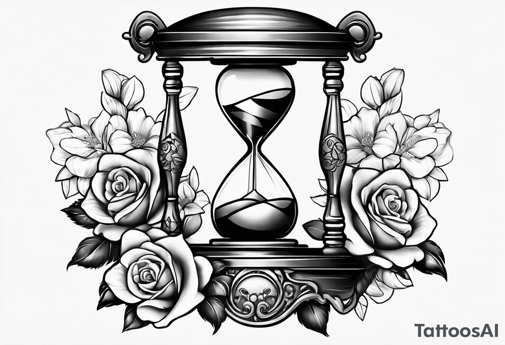 Hour glass and flowers tattoo idea