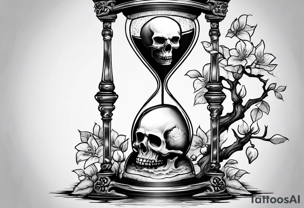 Hourglass with skull and cherry tree tattoo idea