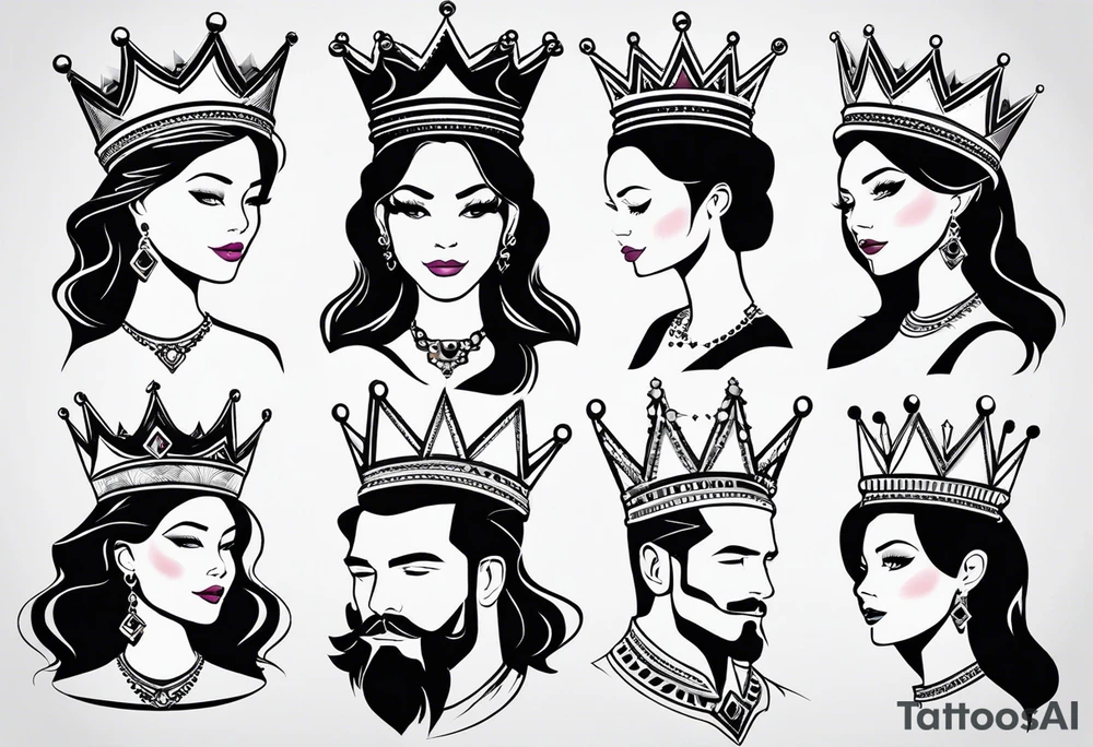 his and her crowns. Crowns only. Simplistic and detailed. fine lines Geometric design. no shading. tattoo idea