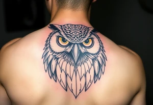 Biomechanics  large colored tripping eye owl head on the forearm tattoo idea