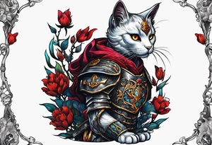 Skeleton cat in armor tattoo idea