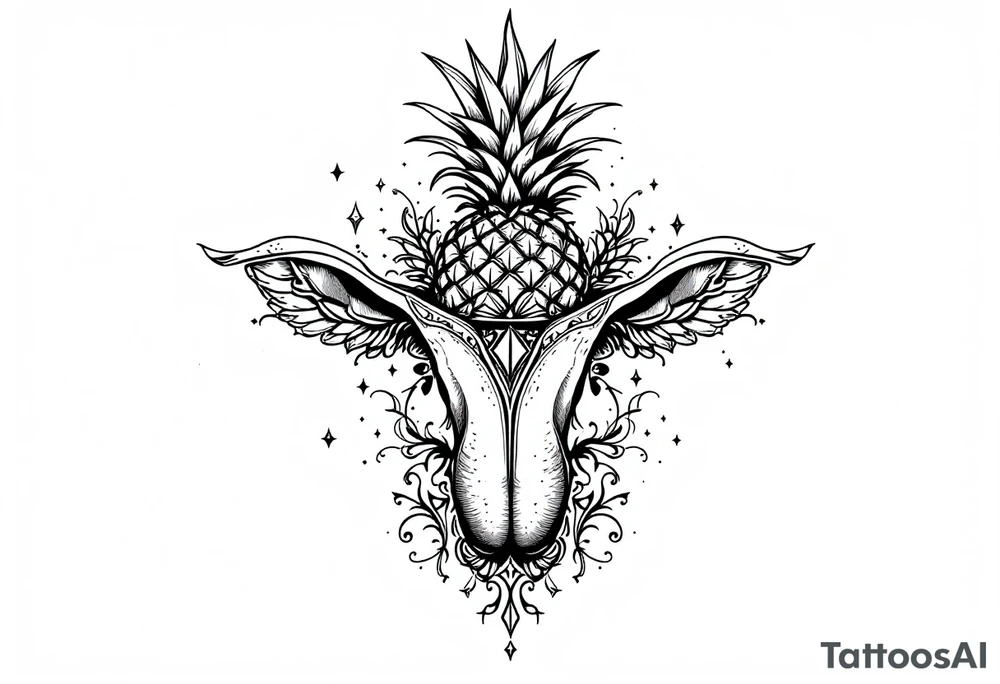 Vagina, anus, pineapple, crown, diamonds tattoo idea