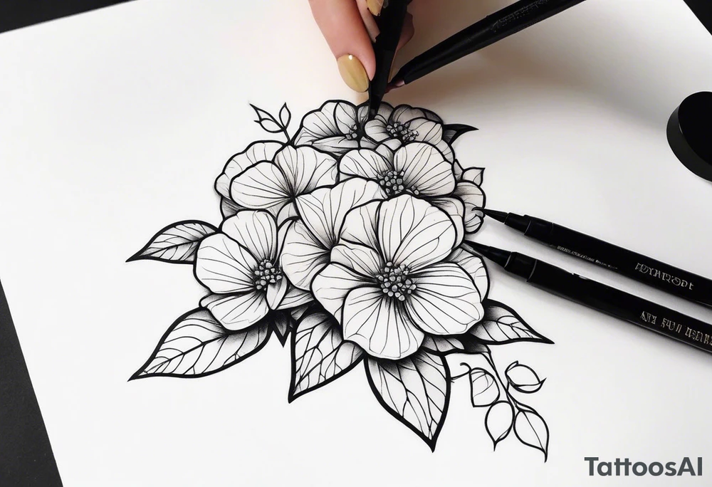 Hydrangea flower with a small bee tattoo idea