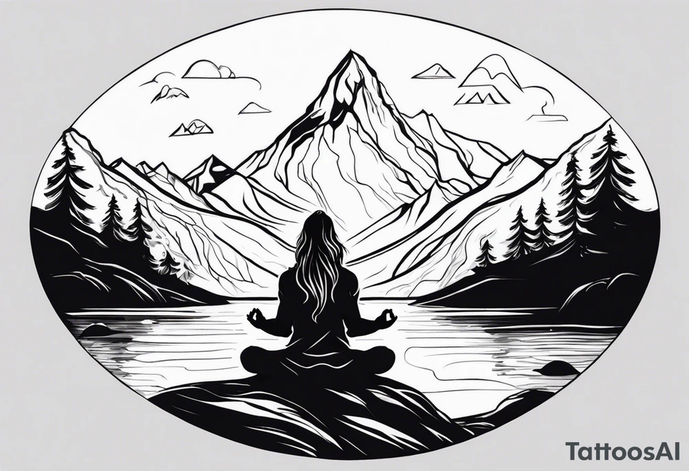 a meditating long haired man by the mountain river tattoo idea a meditating long haired man by the mountain river tattoo idea