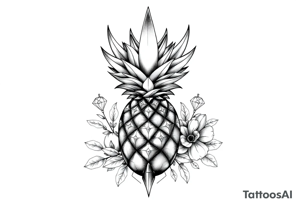Design to be around vagina and anus using a pineapple, crown, diamonds. tattoo idea
