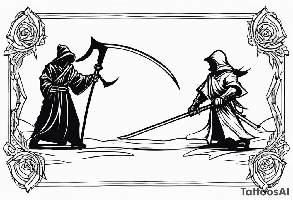 The executioner and death with a scythe shake hands tattoo idea