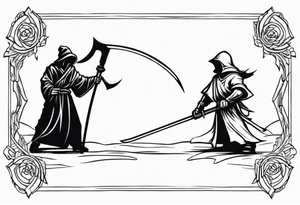 The executioner and death with a scythe shake hands tattoo idea