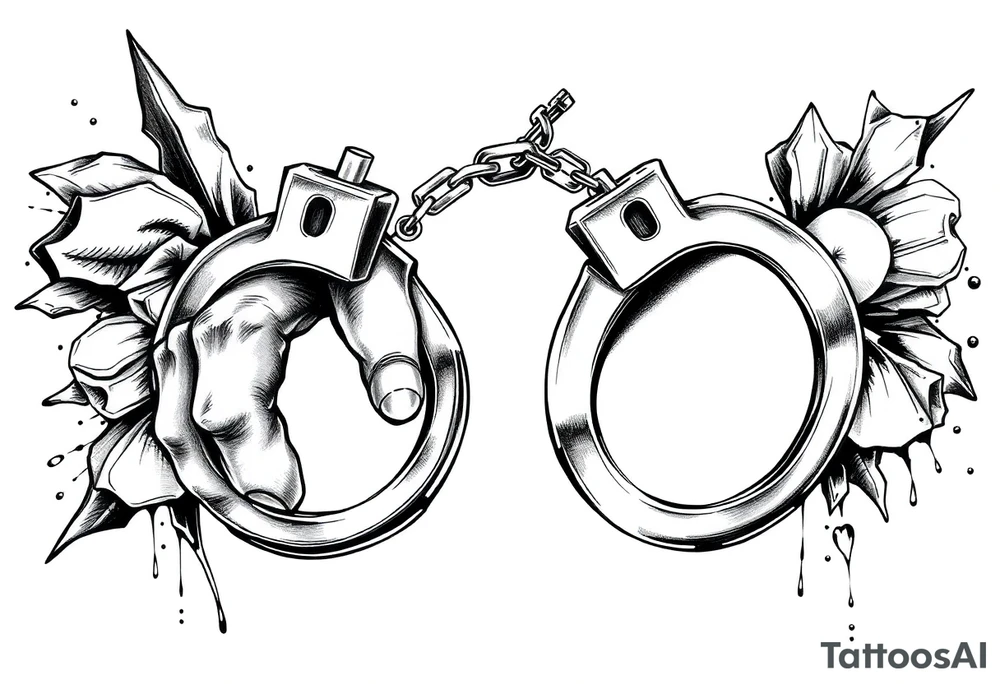 chicano style patchwork peice with handcuffs tattoo idea