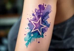 Violet and turquoise watercolor splash behind the Cancer stars, with the crab subtly hidden in the background. tattoo idea