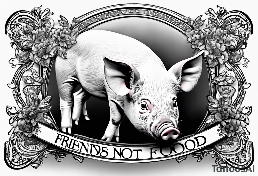 cute piglet.
with text: "friends not food" tattoo idea