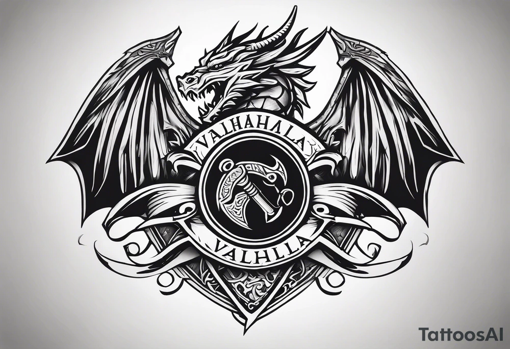 Valhalla sword shield dragon axe tattoo idea