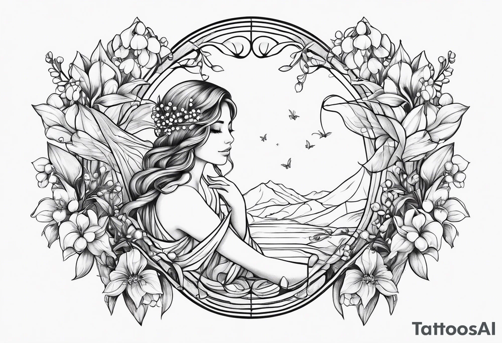 Lily of the valley with a fairy resting on it tattoo idea