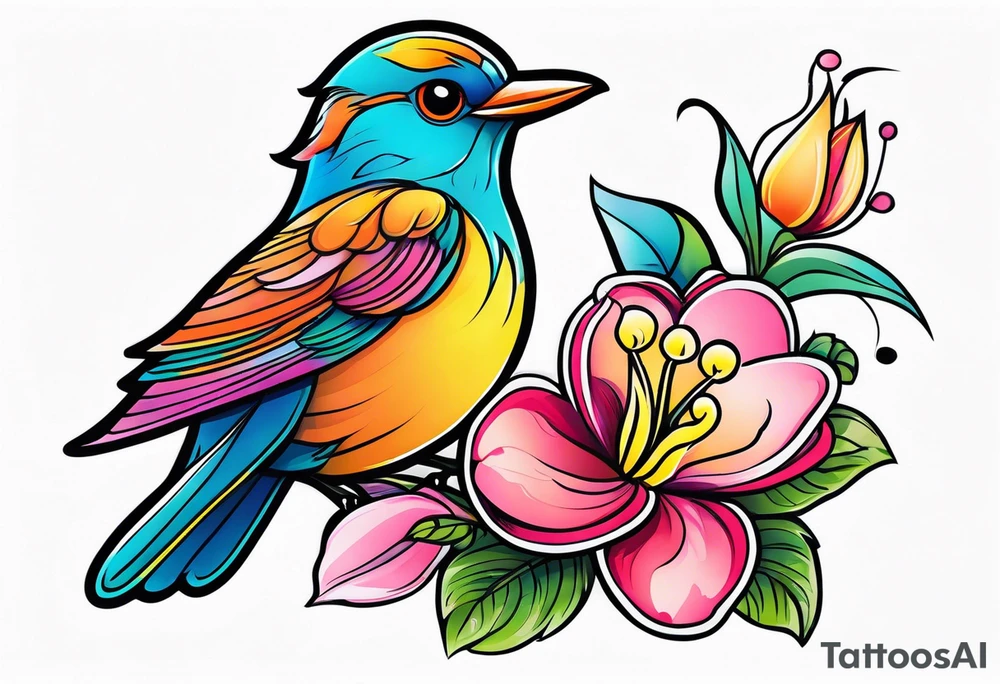 Fairy flower bird tattoo idea