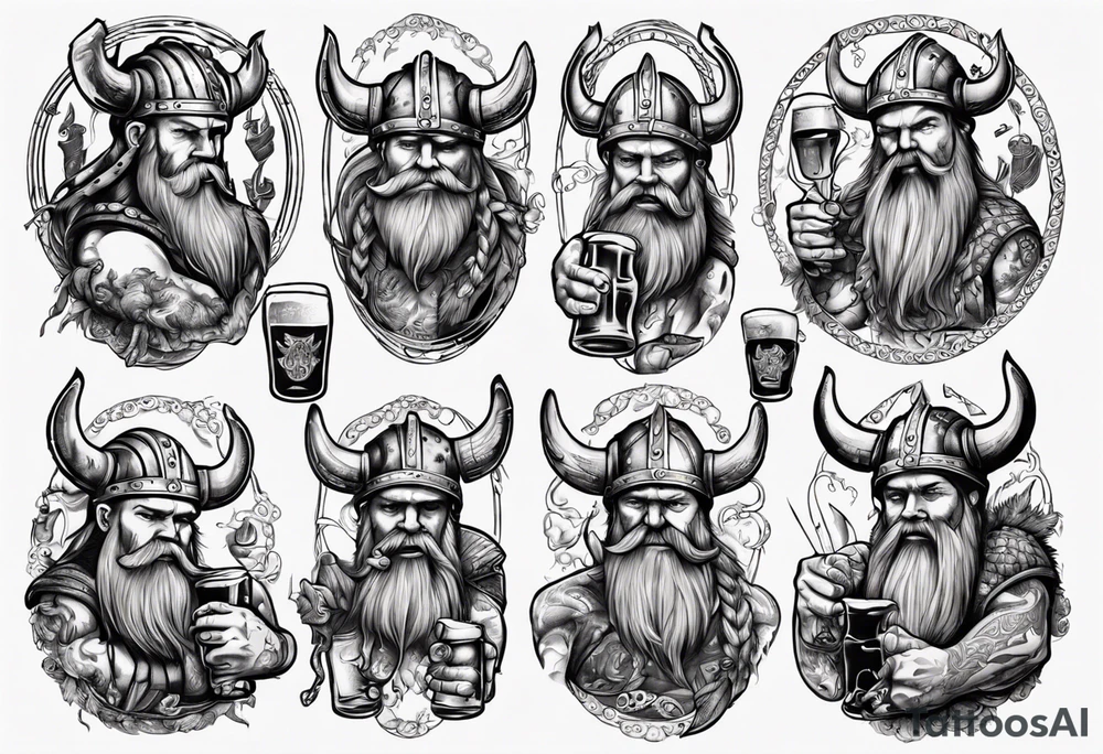 viking drinking beer tattoo idea
