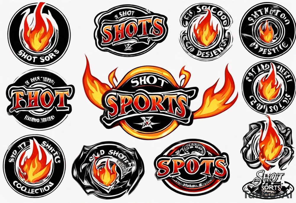 hockey puck with flames on it's side that says "SHOT SPORTS" tattoo idea