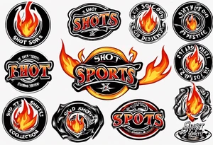 hockey puck with flames on it's side that says "SHOT SPORTS" tattoo idea
