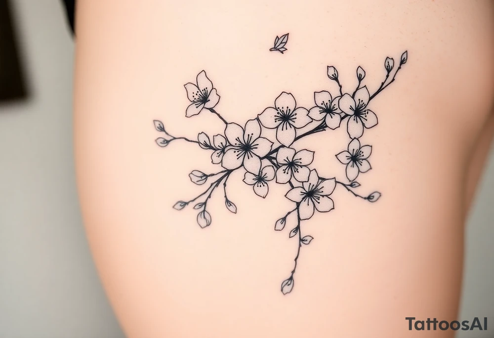 delicate cherry blossoms swirling in spring breeze with petals tattoo idea