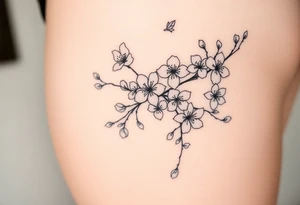 delicate cherry blossoms swirling in spring breeze with petals tattoo idea