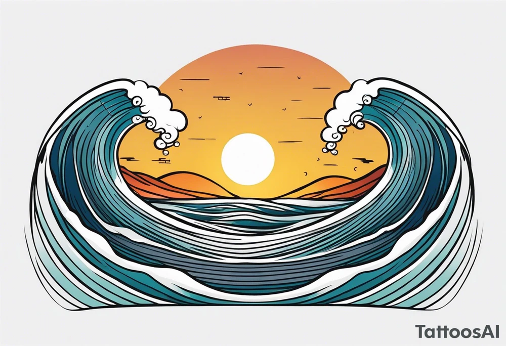 waves in ocean simple with in circle with sun
vintage design tattoo idea
