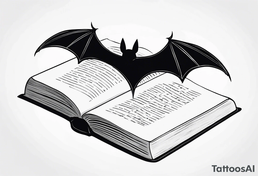 A simple open book with bat wings coming out of it tattoo idea