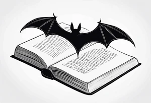 A simple open book with bat wings coming out of it tattoo idea