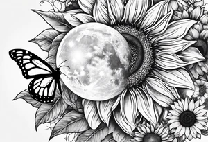 Zodiac sign Cancer, moon, sunflower, flowers, fairy, love, kind, fierce, sun, caring, butterfly, stars tattoo idea