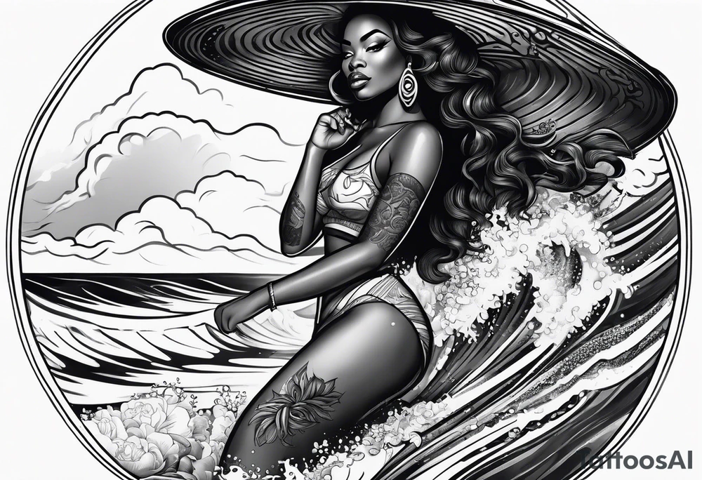 Black woman surfing tattoo idea