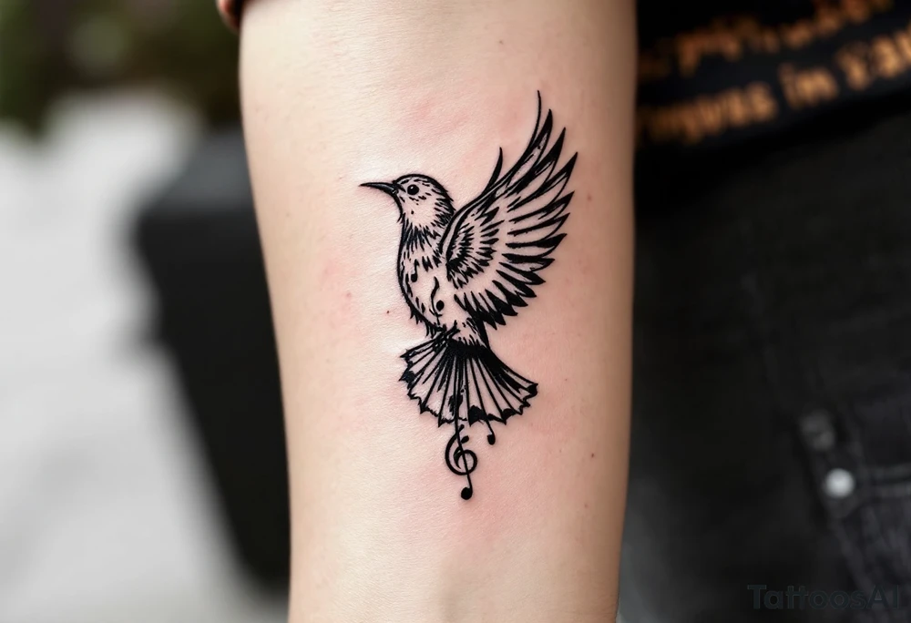 bird with music symbol tattoo idea