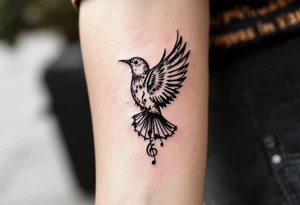bird with music symbol tattoo idea