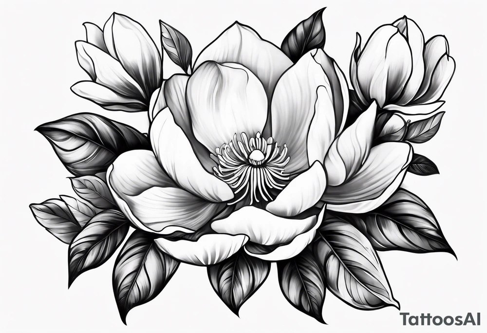 Full sleeve design with magnolia flowers tattoo idea