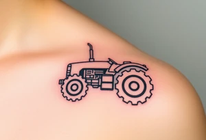 A stylized tractor made of mechanical gears, showing the strength and engineering behind farming machinery tattoo idea