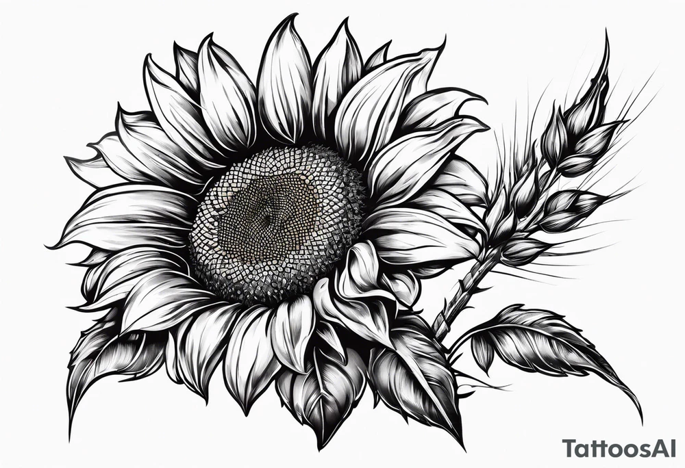 Sunflower, wheat, and barbed wire half sleeve tattoo idea