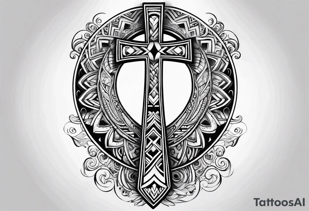 ankh mixed maori whole arm tattoo idea