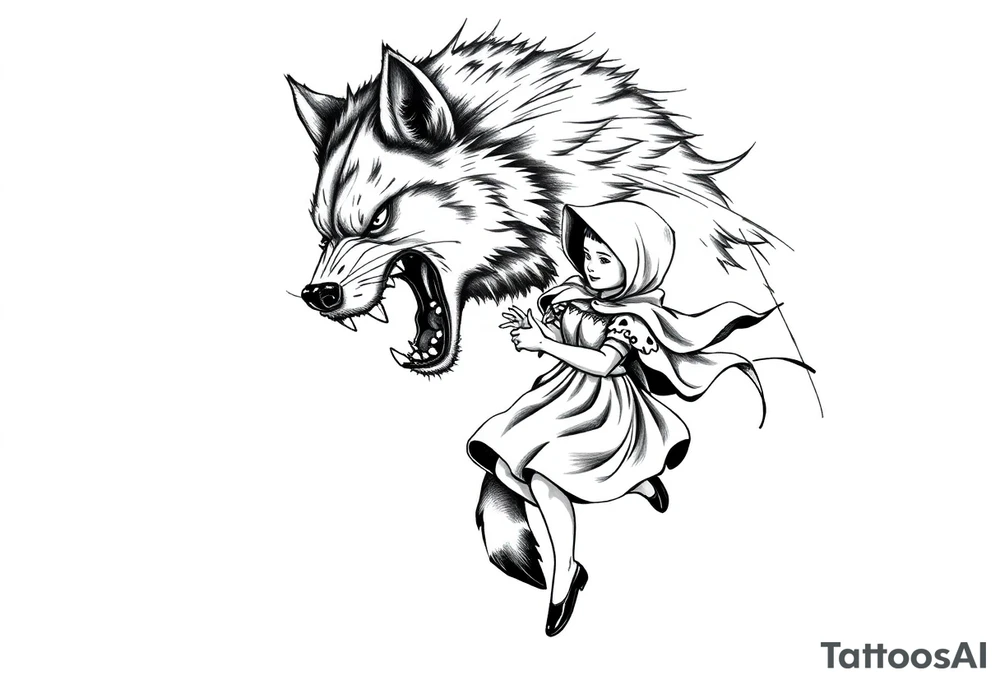 Big bad wolf chasing little red riding hood tattoo idea
