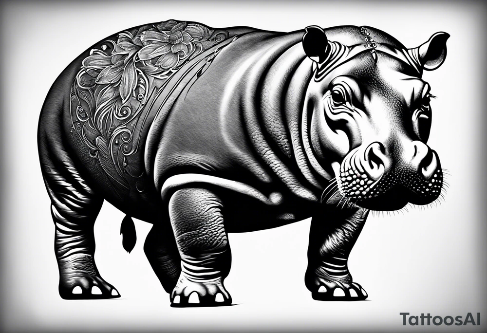 Baby hippo with a stern face tattoo idea