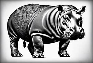 Baby hippo with a stern face tattoo idea