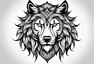 half lion half wolf head tattoo idea