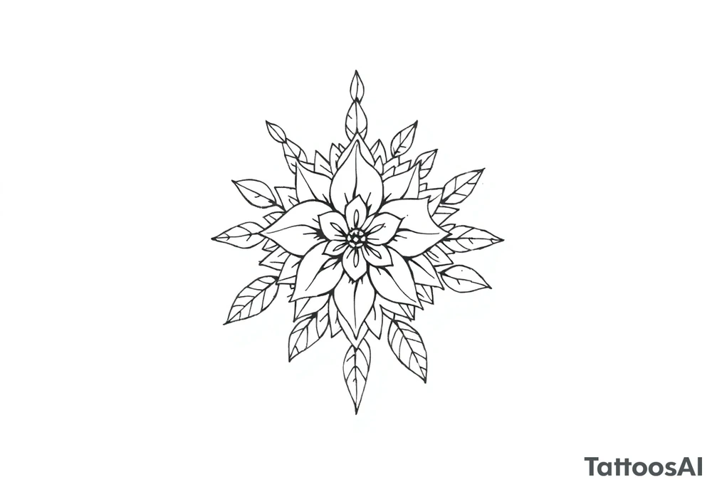 Raminho de folhas com flor de mandala tattoo idea