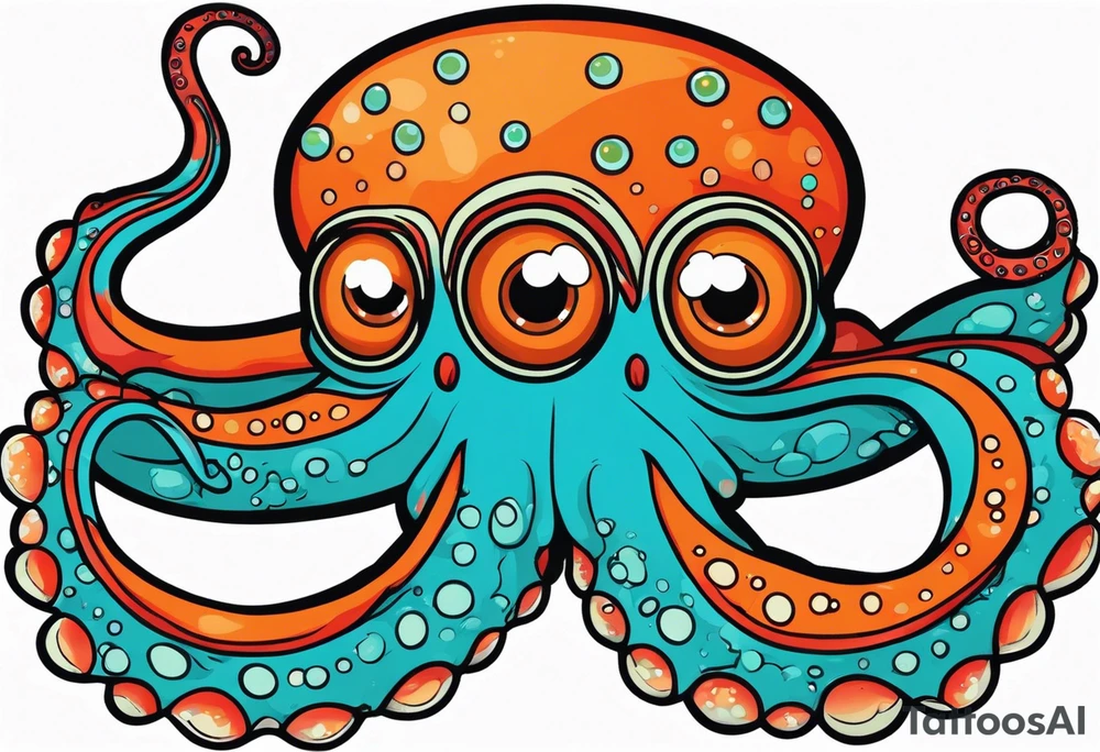 Orange and red Octopus with blue and teal suckers tattoo idea