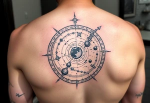 Astronomy surrounded by a black whole tattoo idea