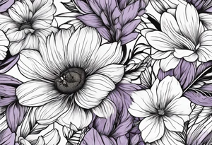 Arm wrap floral dainty soft leaves with bee dragonflower, lavender tattoo idea