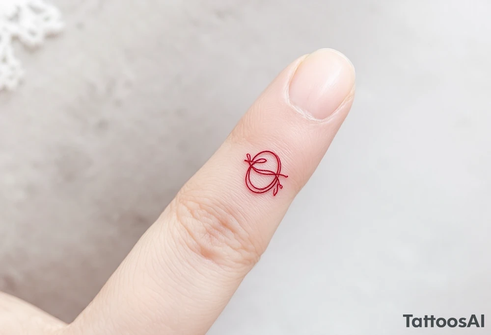 A tiny, delicate red band looped around the finger tattoo idea
