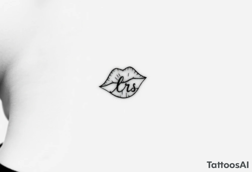 kiss mark tattooed on the neck with the initials lrs beside it tattoo idea