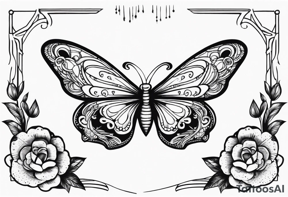 Borboleta coração com chama tattoo idea