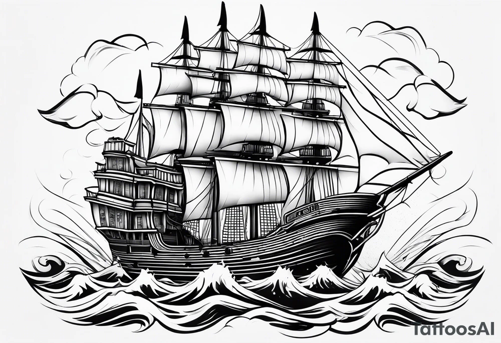 4 story wooden ship tattoo idea