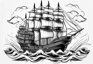 4 story wooden ship tattoo idea